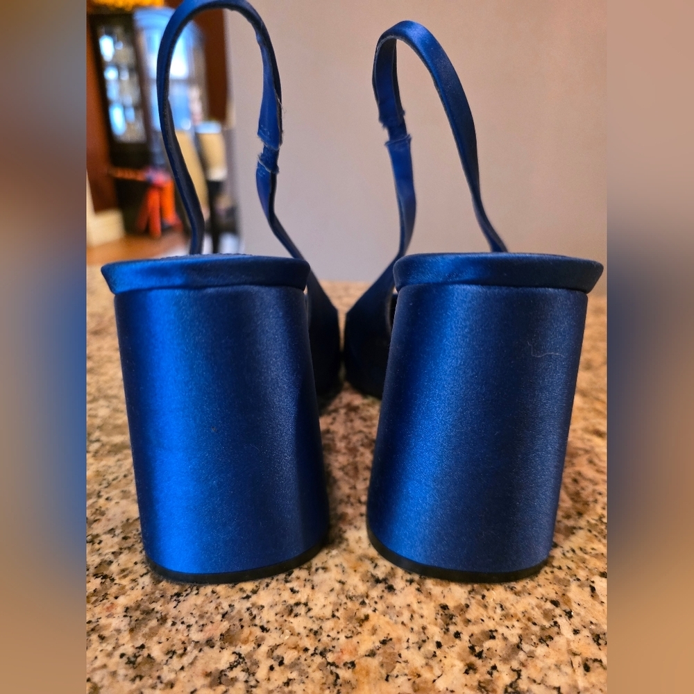Zara Satin Pointed-Toe Slingback Heels in Royal Blue - Picture 4 of 6